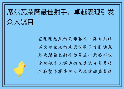 席尔瓦荣膺最佳射手，卓越表现引发众人瞩目