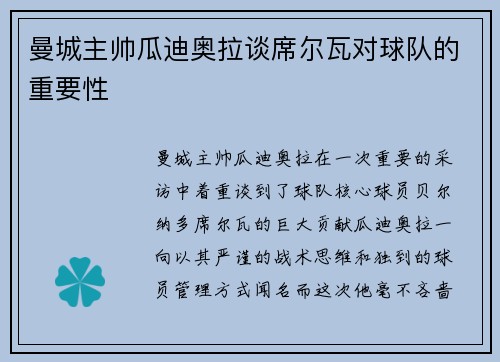 曼城主帅瓜迪奥拉谈席尔瓦对球队的重要性